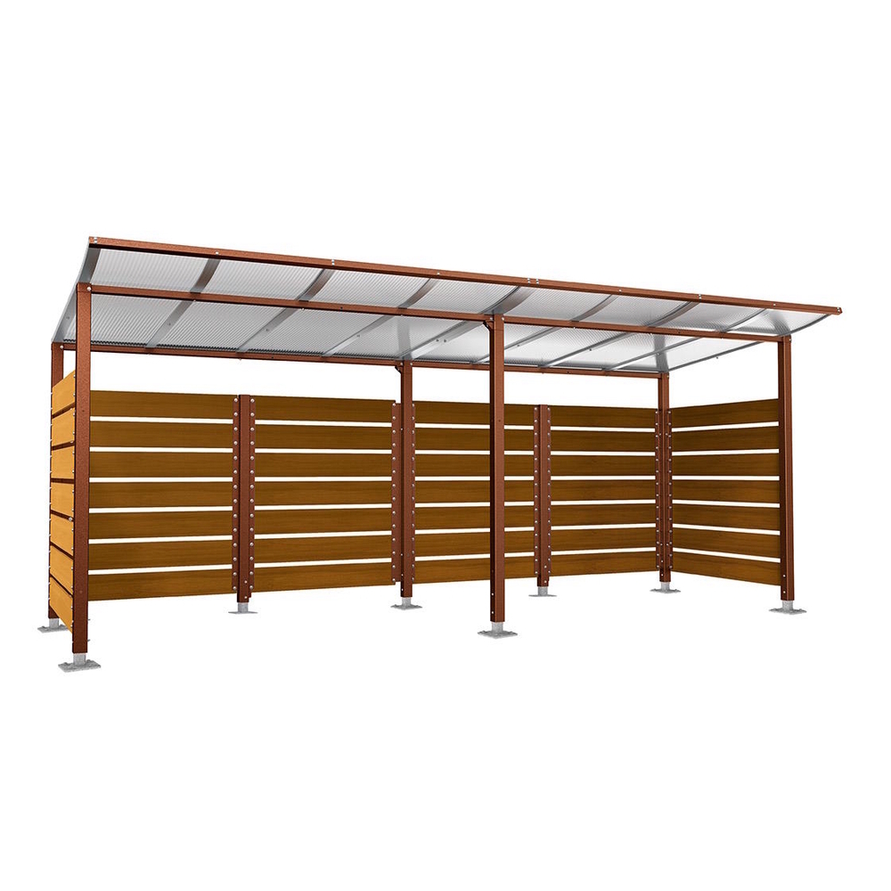 Abri conteneurs Modulo Aspect Corten - Stratifié chêne clair - Sur platines - Larg 5000mm Prof 2000mm - PROCITY - 599781.S025.CHEC