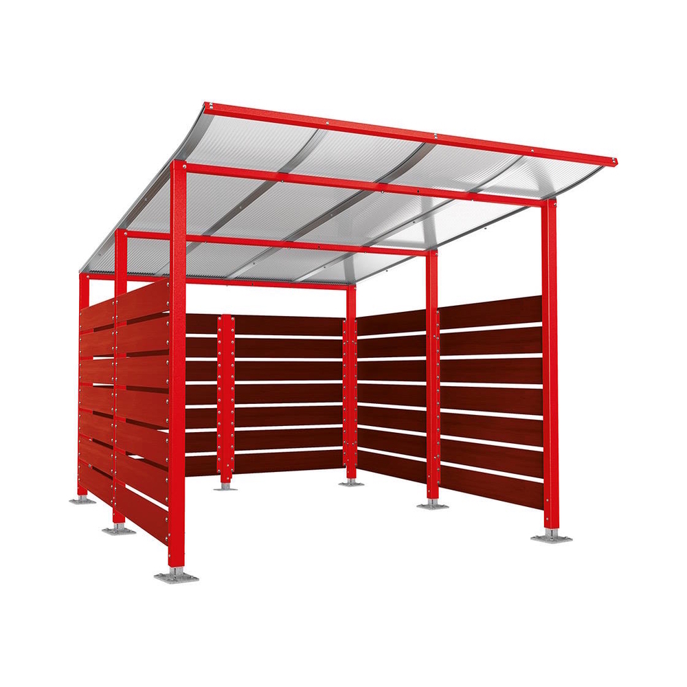 Abri conteneurs Modulo RAL3020 - Stratifié acajou - Sur platines - Larg 2500mm Prof 3400mm - PROCITY - 599782.3020.ACAJ