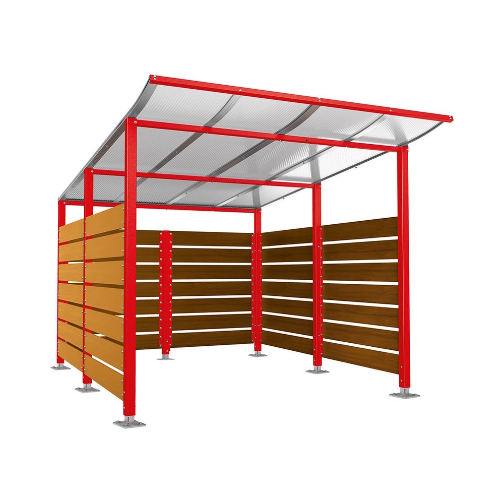 Abri conteneurs Modulo RAL3020 - Stratifié chêne clair - Sur platines - Larg 2500mm Prof 3400mm - PROCITY - 599782.3020.CHEC