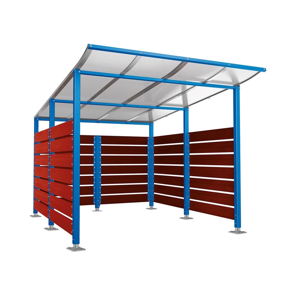 Abri conteneurs Modulo RAL5010 - Stratifié acajou - Sur platines - Larg 2500mm Prof 3400mm - PROCITY - 599782.5010.ACAJ
