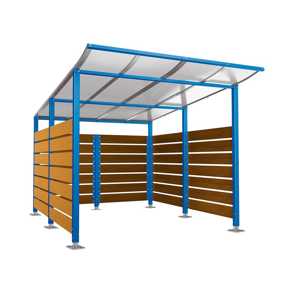 Abri conteneurs Modulo RAL5010 - Stratifié chêne clair - Sur platines - Larg 2500mm Prof 3400mm - PROCITY - 599782.5010.CHEC