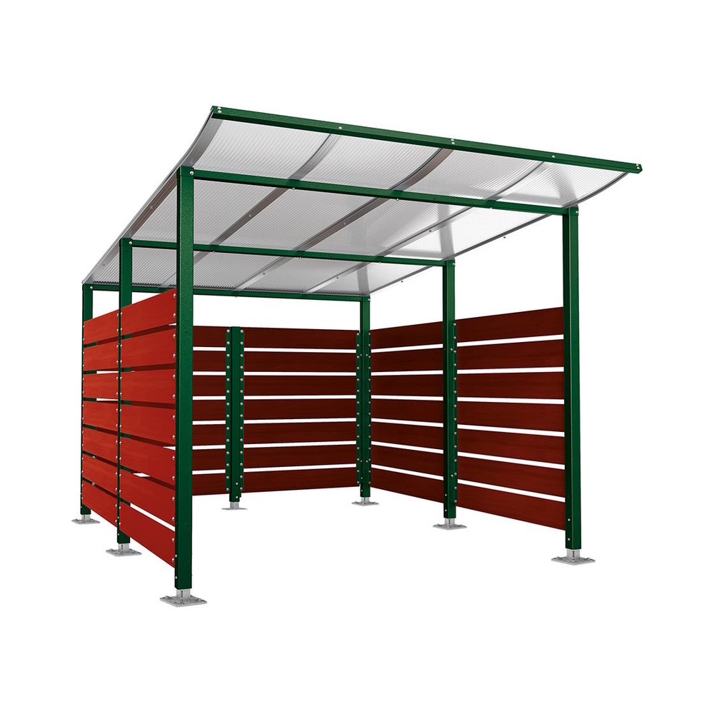 Abri conteneurs Modulo RAL6005 - Stratifié acajou - Sur platines - Larg 2500mm Prof 3400mm - PROCITY - 599782.6005.ACAJ