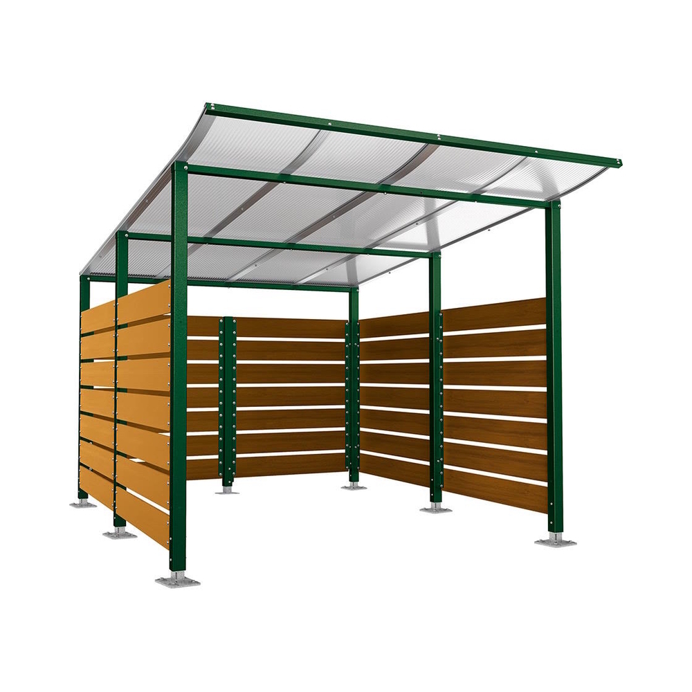 Abri conteneurs Modulo RAL6005 - Stratifié chêne clair - Sur platines - Larg 2500mm Prof 3400mm - PROCITY - 599782.6005.CHEC