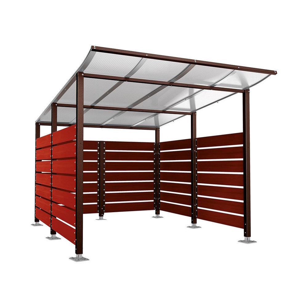 Abri conteneurs Modulo RAL8017 - Stratifié acajou - Sur platines - Larg 2500mm Prof 3400mm - PROCITY - 599782.8017.ACAJ
