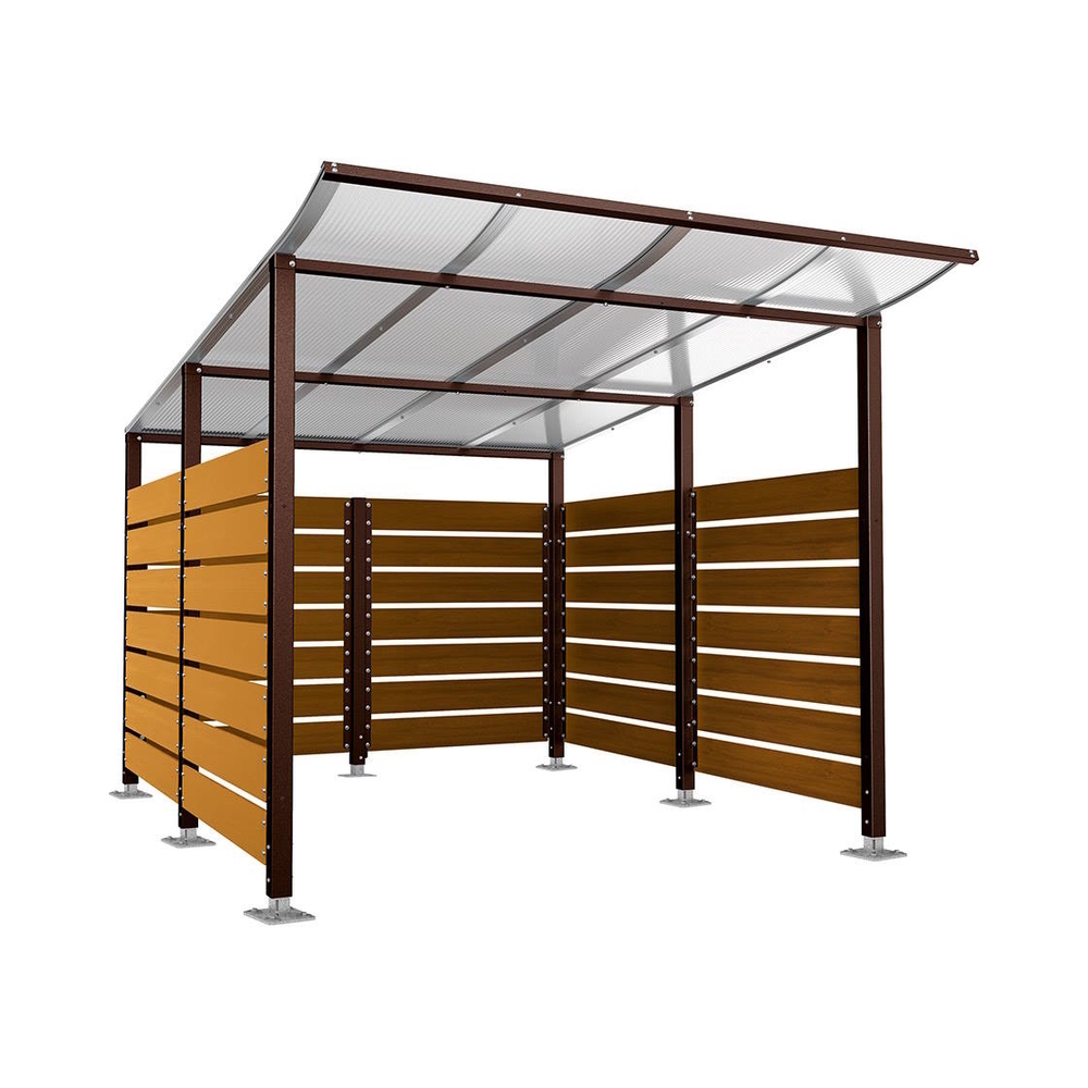 Abri conteneurs Modulo RAL8017 - Stratifié chêne clair - Sur platines - Larg 2500mm Prof 3400mm - PROCITY - 599782.8017.CHEC