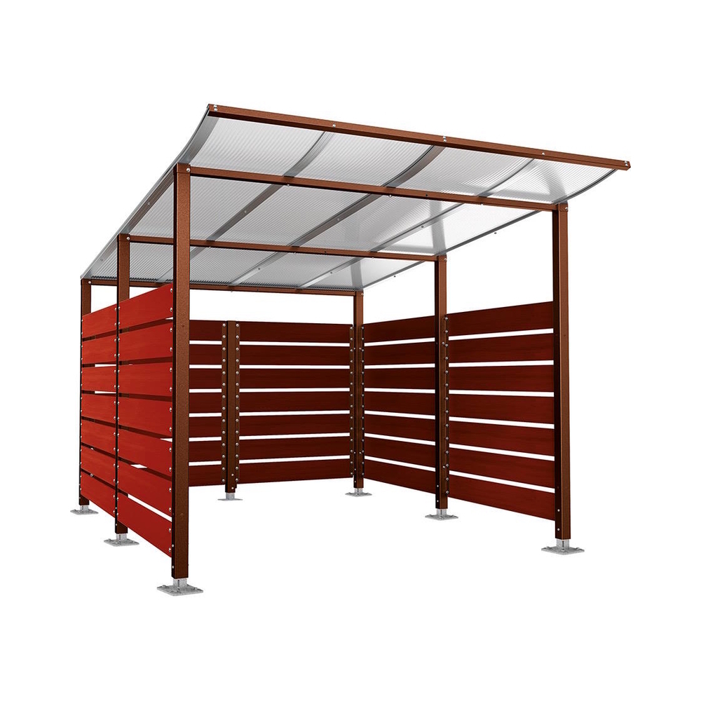 Abri conteneurs Modulo Aspect Corten - Stratifié acajou - Sur platines - Larg 2500mm Prof 3400mm - PROCITY - 599782.S025.ACAJ