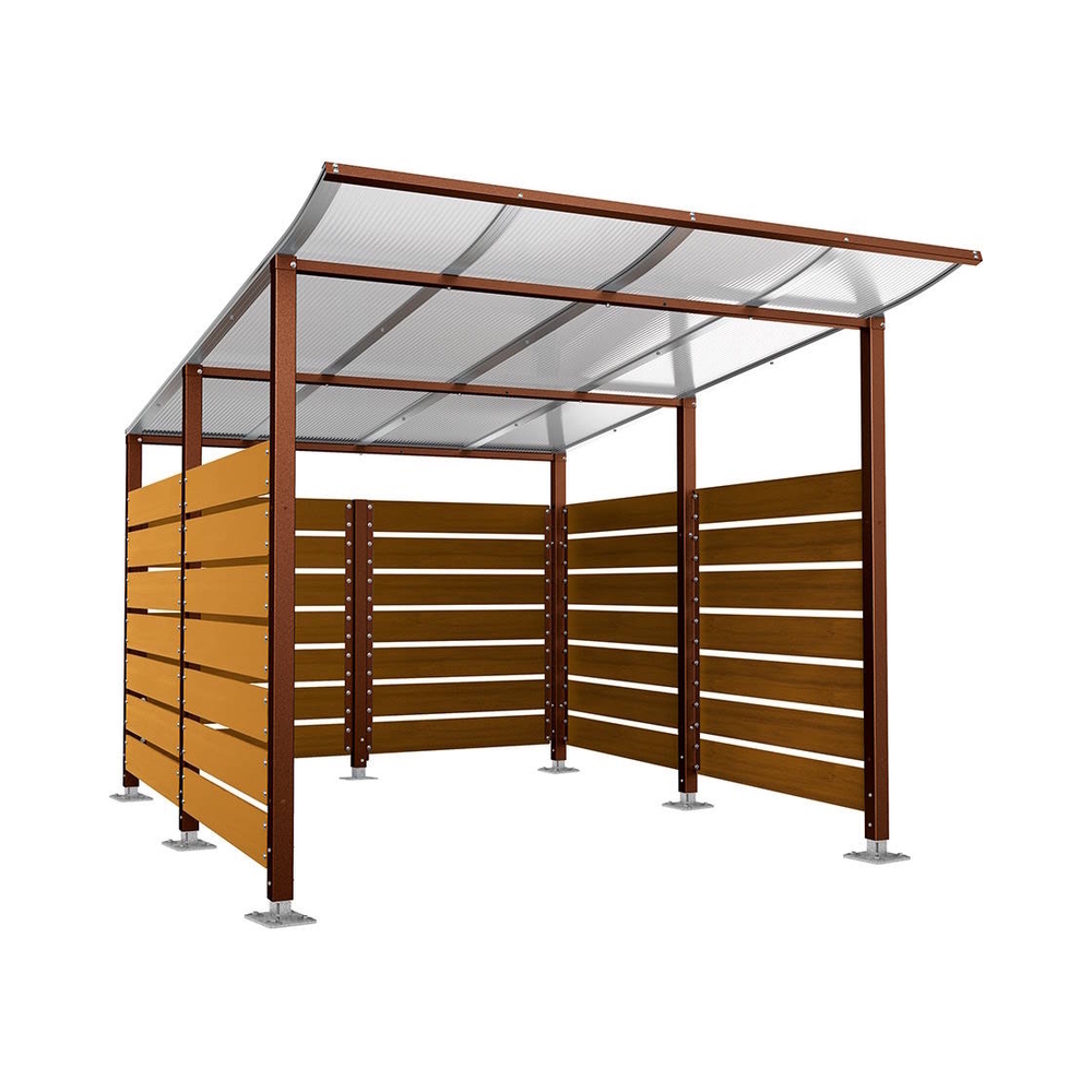 Abri conteneurs Modulo Aspect Corten - Stratifié chêne clair - Sur platines - Larg 2500mm Prof 3400mm - PROCITY - 599782.S025.CHEC