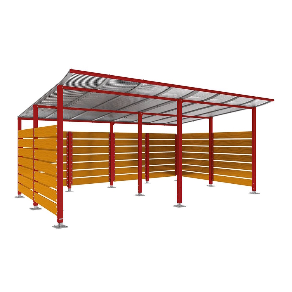 Abri conteneurs Modulo RAL3004 - Stratifié chêne clair - Sur platines - Larg 5000mm Prof 3400mm - PROCITY - 599783.3004.CHEC