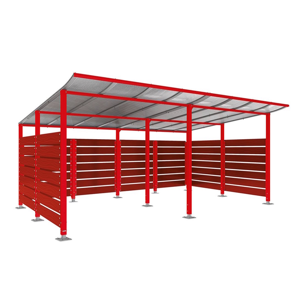 Abri conteneurs Modulo RAL3020 - Stratifié acajou - Sur platines - Larg 5000mm Prof 3400mm - PROCITY - 599783.3020.ACAJ