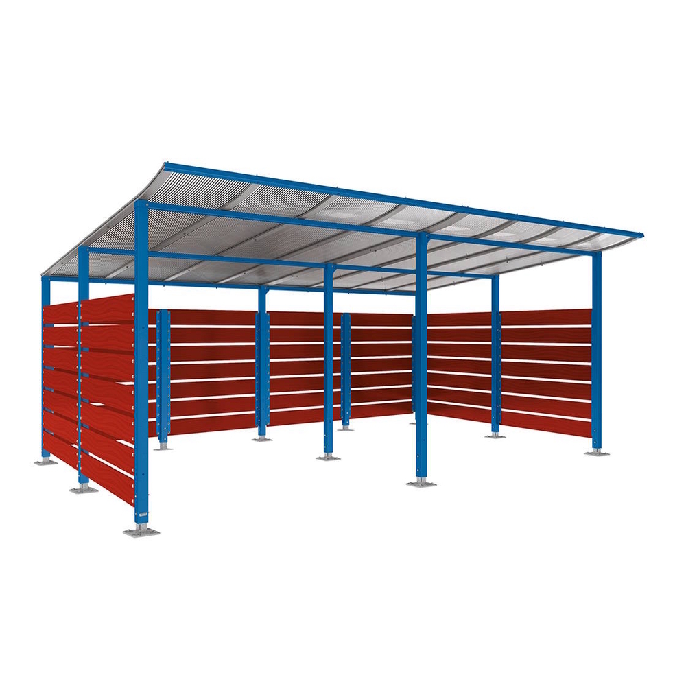 Abri conteneurs Modulo RAL5010 - Stratifié acajou - Sur platines - Larg 5000mm Prof 3400mm - PROCITY - 599783.5010.ACAJ