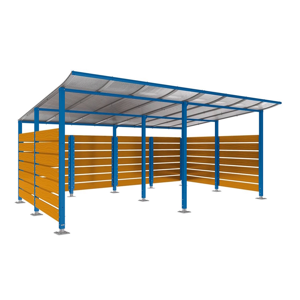 Abri conteneurs Modulo RAL5010 - Stratifié chêne clair - Sur platines - Larg 5000mm Prof 3400mm - PROCITY - 599783.5010.CHEC