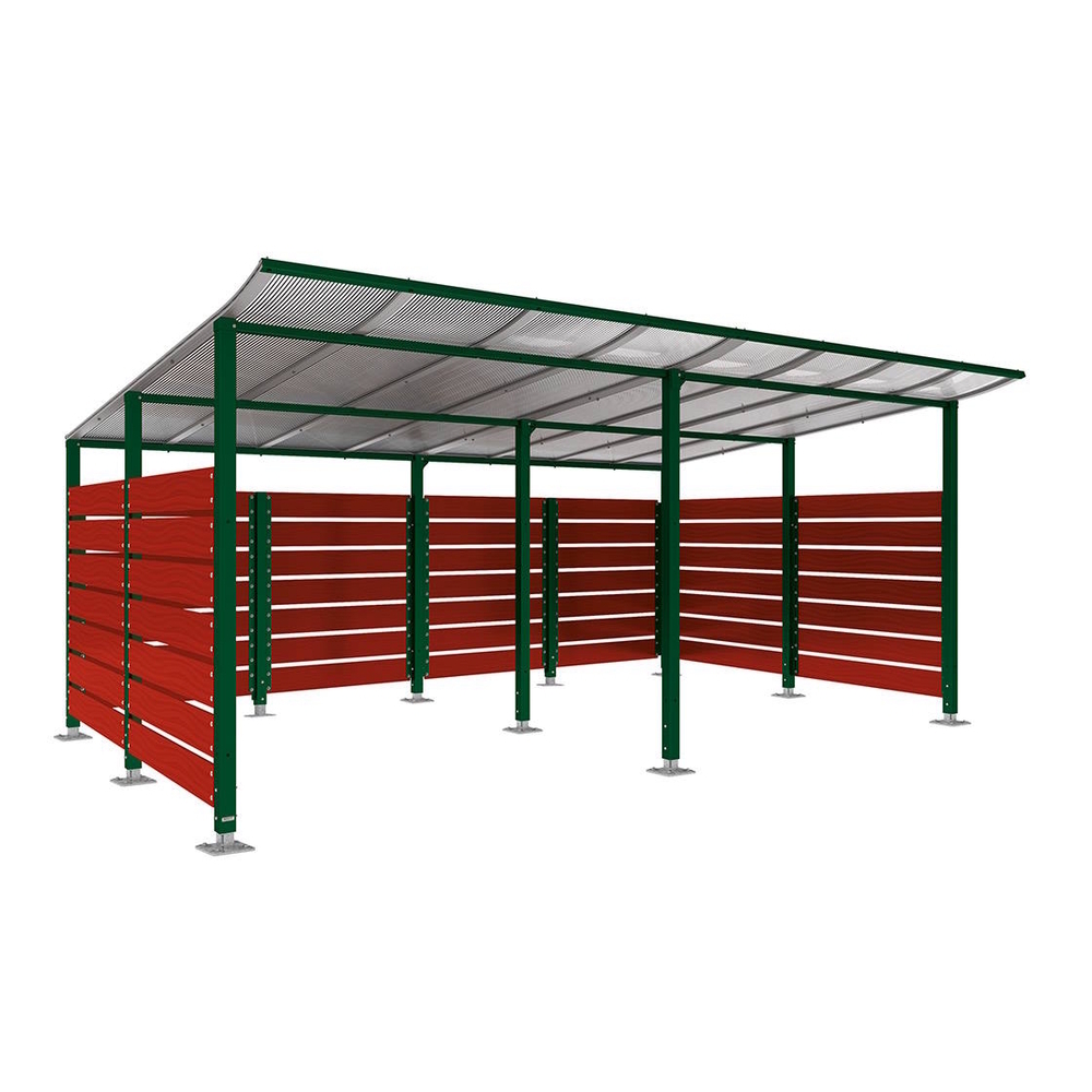 Abri conteneurs Modulo RAL6005 - Stratifié acajou - Sur platines - Larg 5000mm Prof 3400mm - PROCITY - 599783.6005.ACAJ