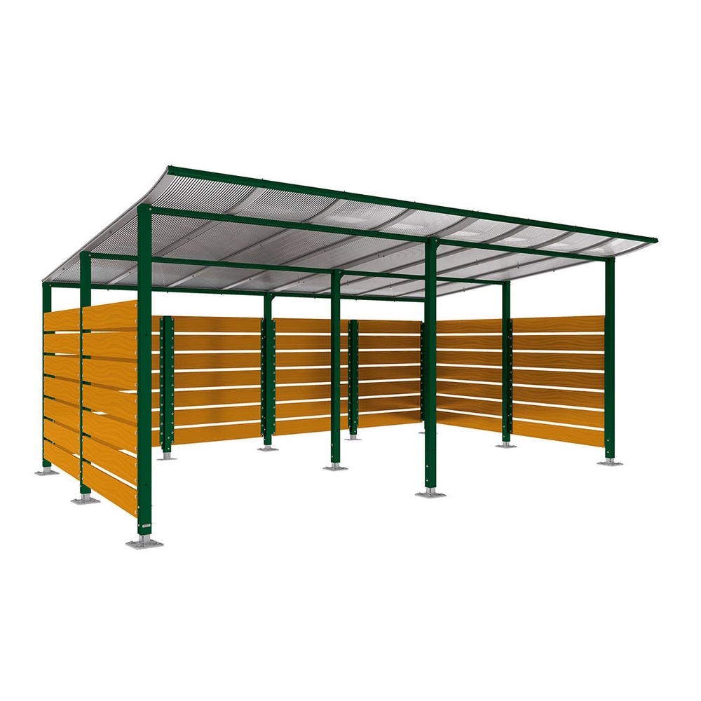 Abri conteneurs Modulo RAL6005 - Stratifié chêne clair - Sur platines - Larg 5000mm Prof 3400mm - PROCITY - 599783.6005.CHEC
