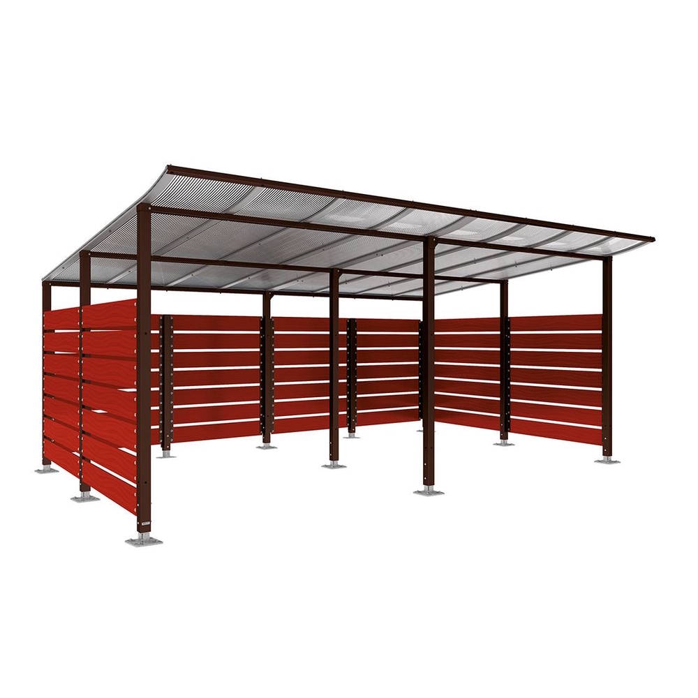 Abri conteneurs Modulo RAL8017 - Stratifié acajou - Sur platines - Larg 5000mm Prof 3400mm - PROCITY - 599783.8017.ACAJ