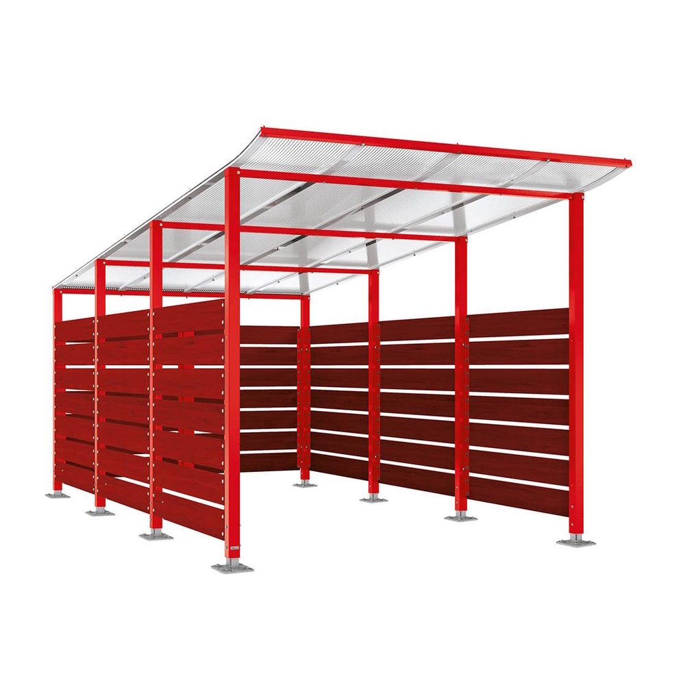 Abri conteneurs Modulo RAL3020 - Stratifié acajou - Sur platines - Larg 2500mm Prof 4800mm - PROCITY - 599784.3020.ACAJ
