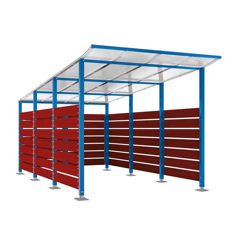 Abri conteneurs Modulo RAL5010 - Stratifié acajou - Sur platines - Larg 2500mm Prof 4800mm - PROCITY - 599784.5010.ACAJ