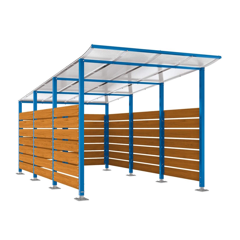 Abri conteneurs Modulo RAL5010 - Stratifié chêne clair - Sur platines - Larg 2500mm Prof 4800mm - PROCITY - 599784.5010.CHEC
