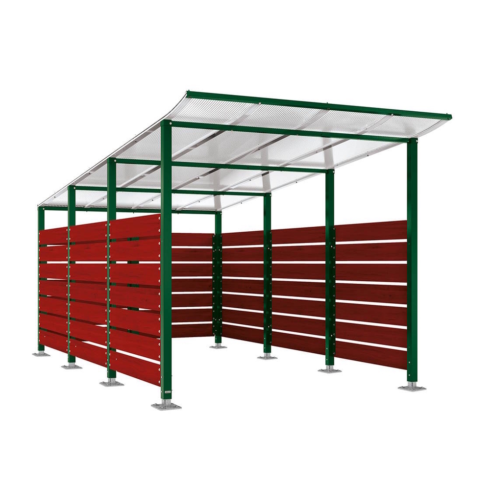 Abri conteneurs Modulo RAL6005 - Stratifié acajou - Sur platines - Larg 2500mm Prof 4800mm - PROCITY - 599784.6005.ACAJ