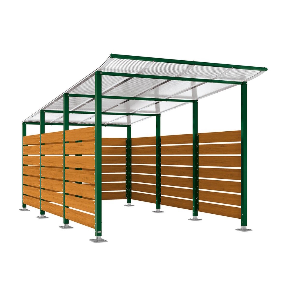 Abri conteneurs Modulo RAL6005 - Stratifié chêne clair - Sur platines - Larg 2500mm Prof 4800mm - PROCITY - 599784.6005.CHEC