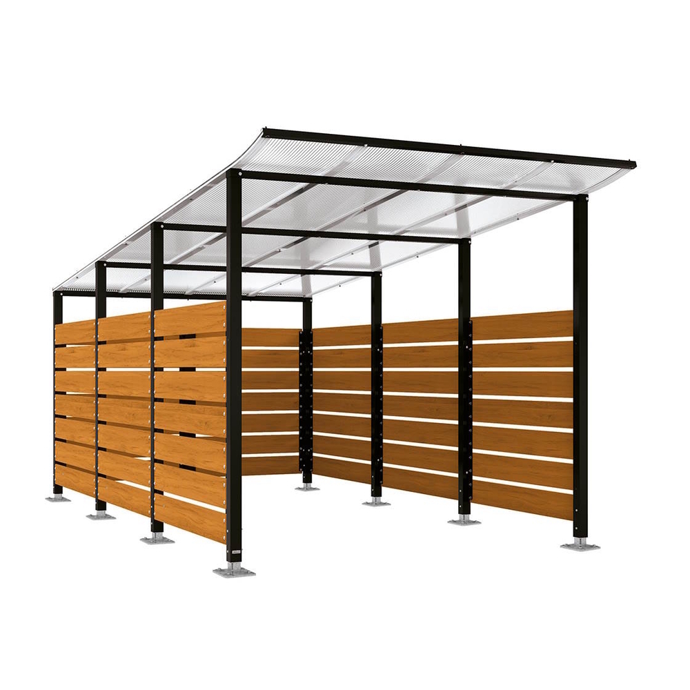 Abri conteneurs Modulo RAL9005 - Stratifié chêne clair - Sur platines - Larg 2500mm Prof 4800mm - PROCITY - 599784.9005.CHEC