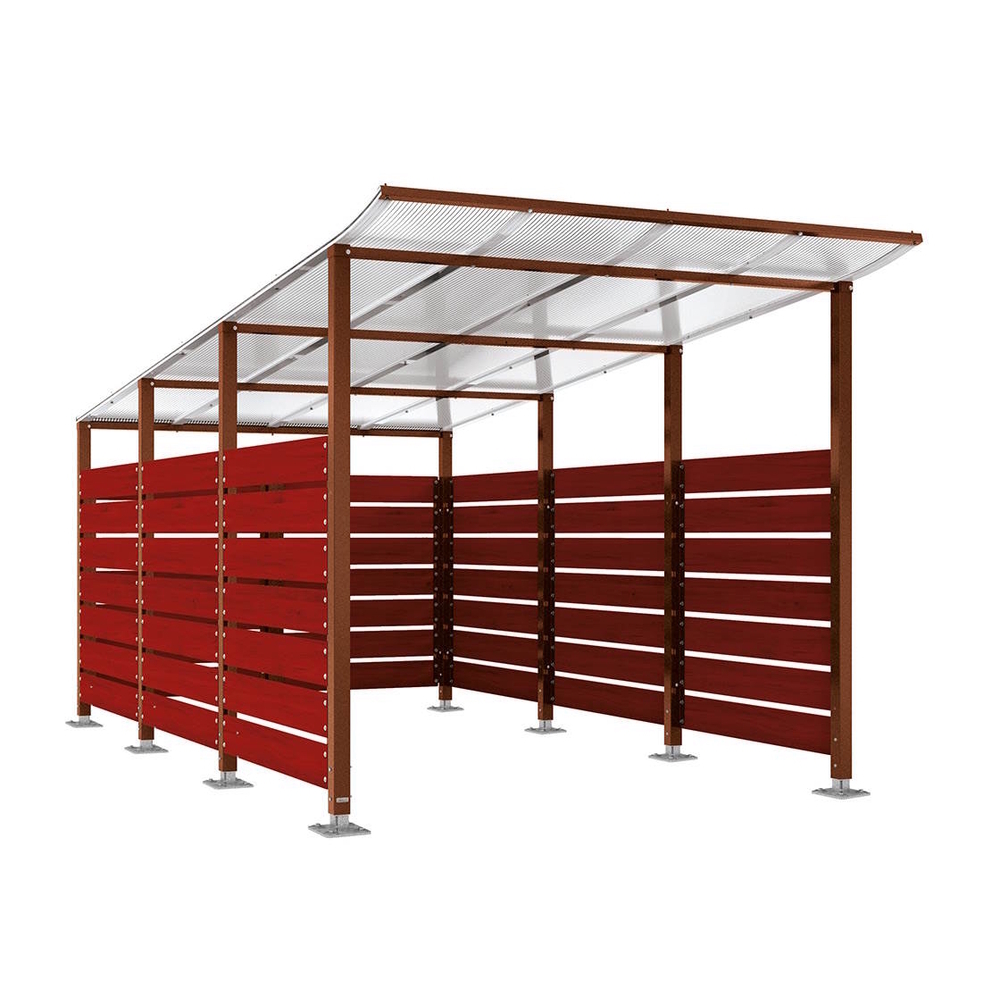 Abri conteneurs Modulo Aspect Corten - Stratifié acajou - Sur platines - Larg 2500mm Prof 4800mm - PROCITY - 599784.S025.ACAJ
