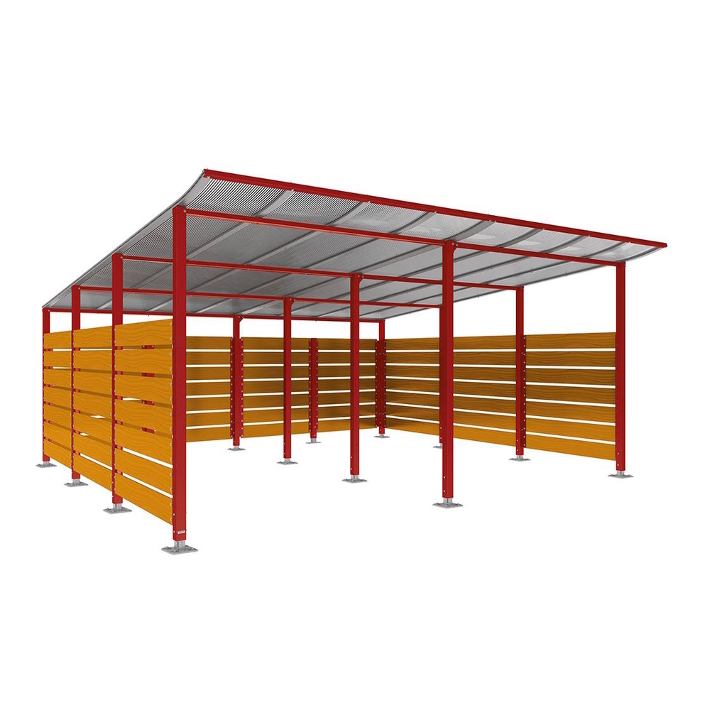 Abri conteneurs Modulo RAL3004 - Stratifié chêne clair - Sur platines - Larg 5000mm Prof 4800mm - PROCITY - 599785.3004.CHEC