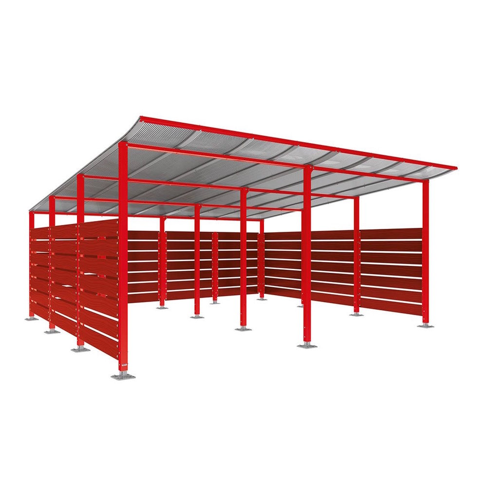Abri conteneurs Modulo RAL3020 - Stratifié acajou - Sur platines - Larg 5000mm Prof 4800mm - PROCITY - 599785.3020.ACAJ