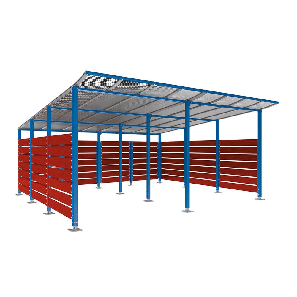 Abri conteneurs Modulo RAL5010 - Stratifié acajou - Sur platines - Larg 5000mm Prof 4800mm - PROCITY - 599785.5010.ACAJ
