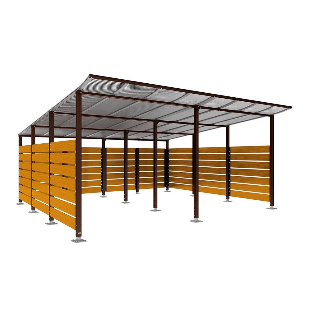 Abri conteneurs Modulo RAL8017 - Stratifié chêne clair - Sur platines - Larg 5000mm Prof 4800mm - PROCITY - 599785.8017.CHEC