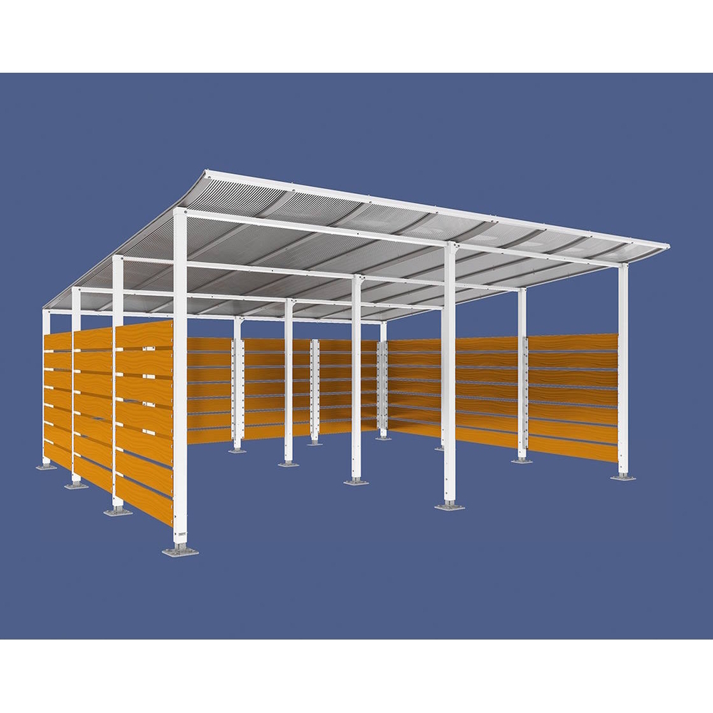 Abri conteneurs Modulo RAL9010 - Stratifié chêne clair - Sur platines - Larg 5000mm Prof 4800mm - PROCITY - 599785.9010.CHEC