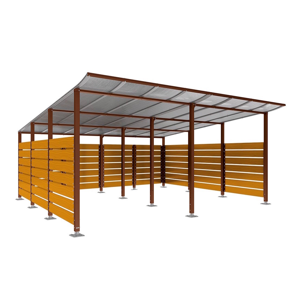 Abri conteneurs Modulo Aspect Corten - Stratifié chêne clair - Sur platines - Larg 5000mm Prof 4800mm - PROCITY - 599785.S025.CHEC