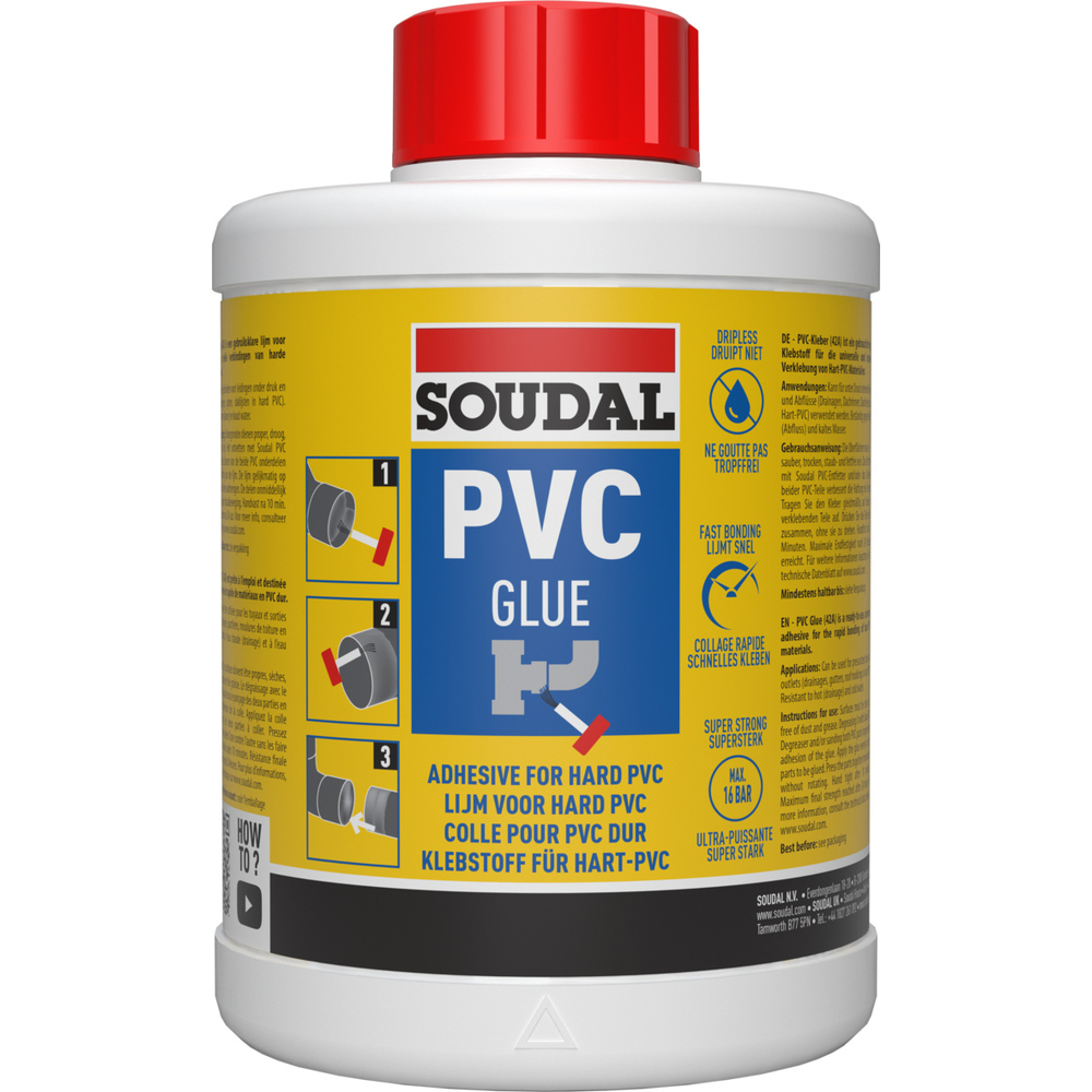 6 pots pinceau 1L colle pvc liquide 42a - SOUDAL - 100028