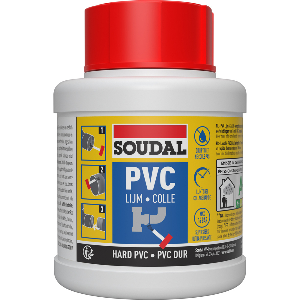 12 pots pinceau 250 ml colle pvc liquide 42a - SOUDAL - 100031