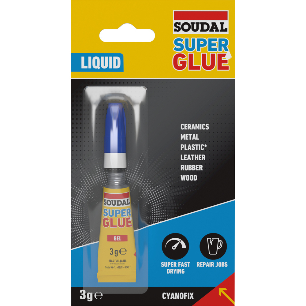 12 tubes en blister 3 gr soudal super glue liquide - SOUDAL - 100072