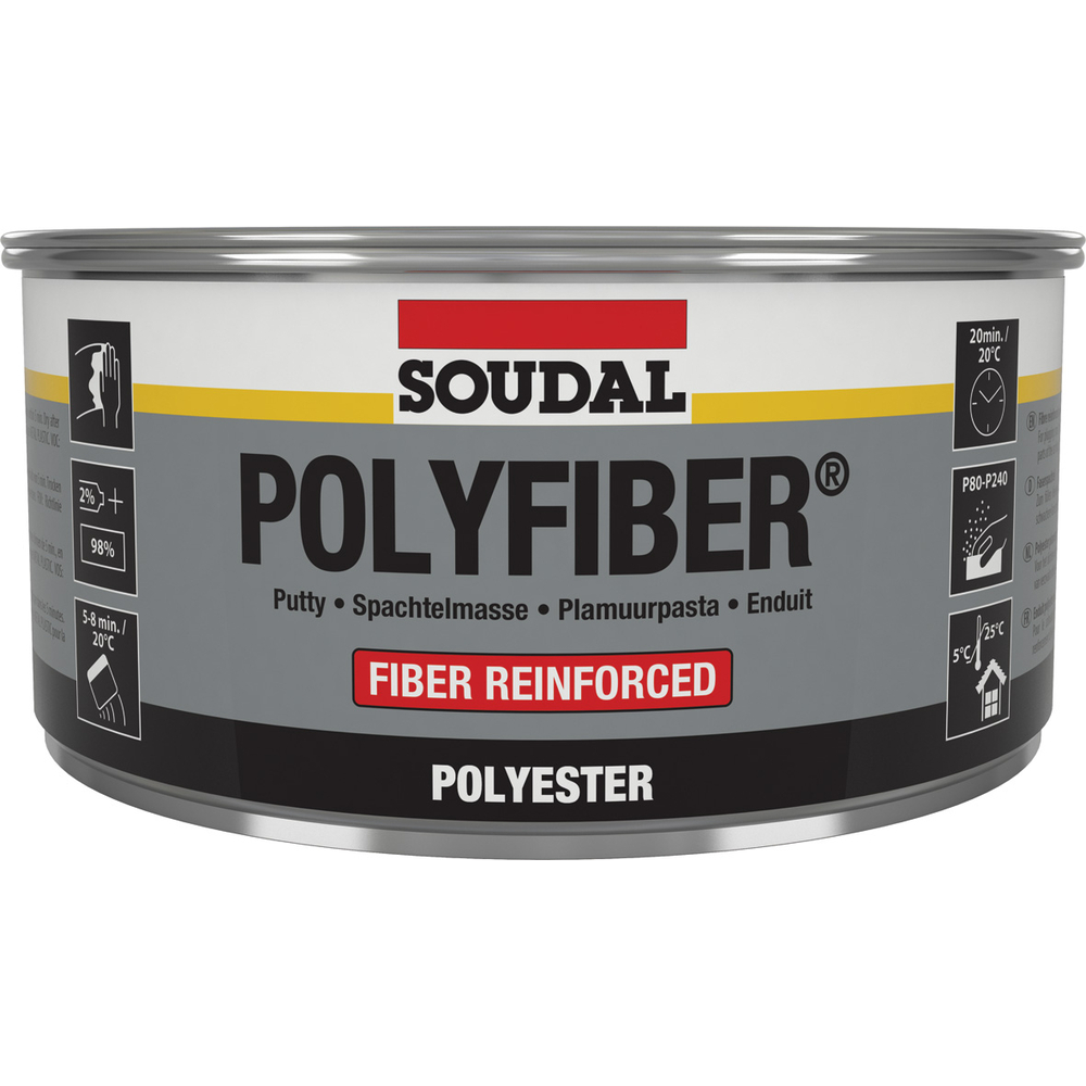 6 boîtes métalliques 1,5 kg polyfiber choucroute gris - SOUDAL - 103434