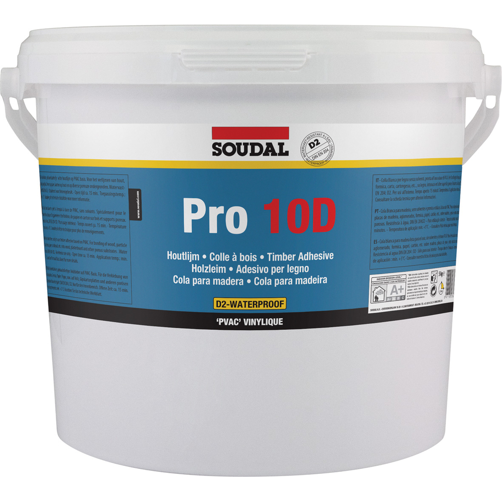 Seau avec bec verseur 5 kg colle à bois blanche lente pro 10d - SOUDAL - 108898