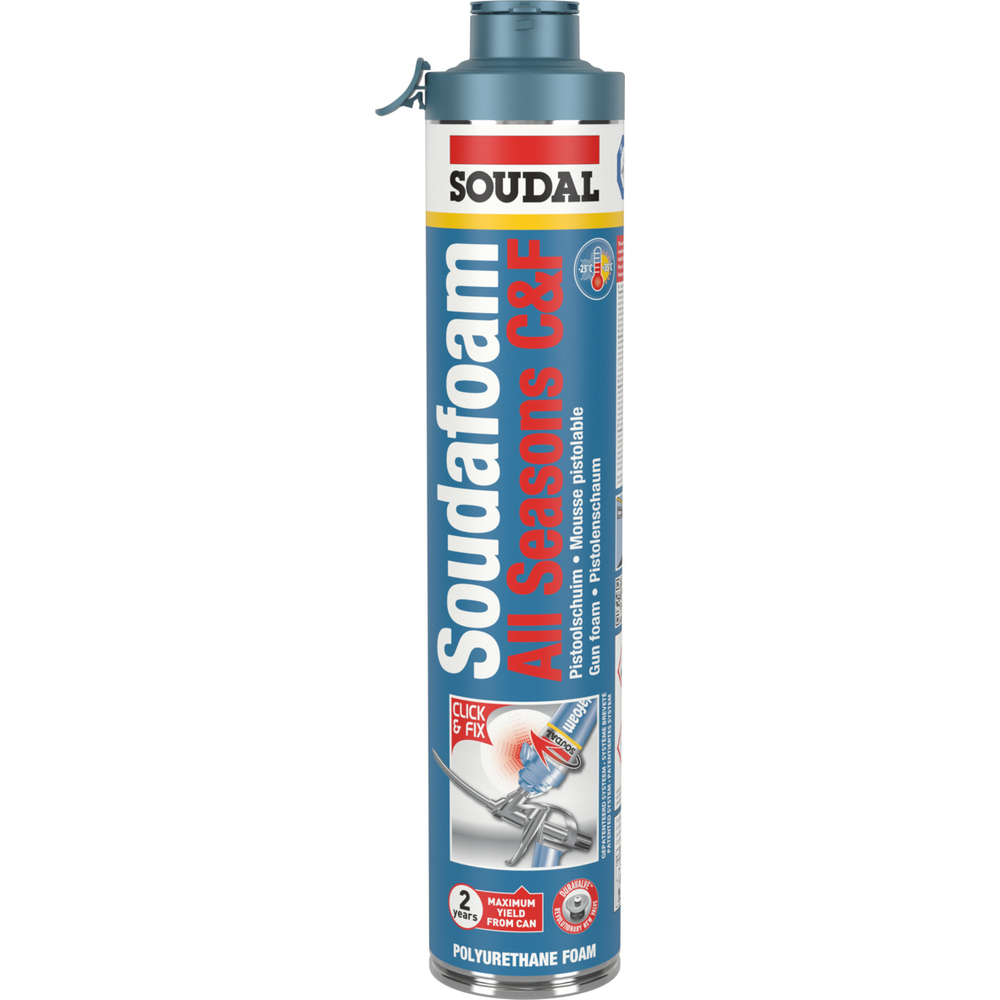12 aérosols 750ml de SOUDAFOAM all seasons pistolable click & fix duravalve - B3 beige - SOUDAL - 117789