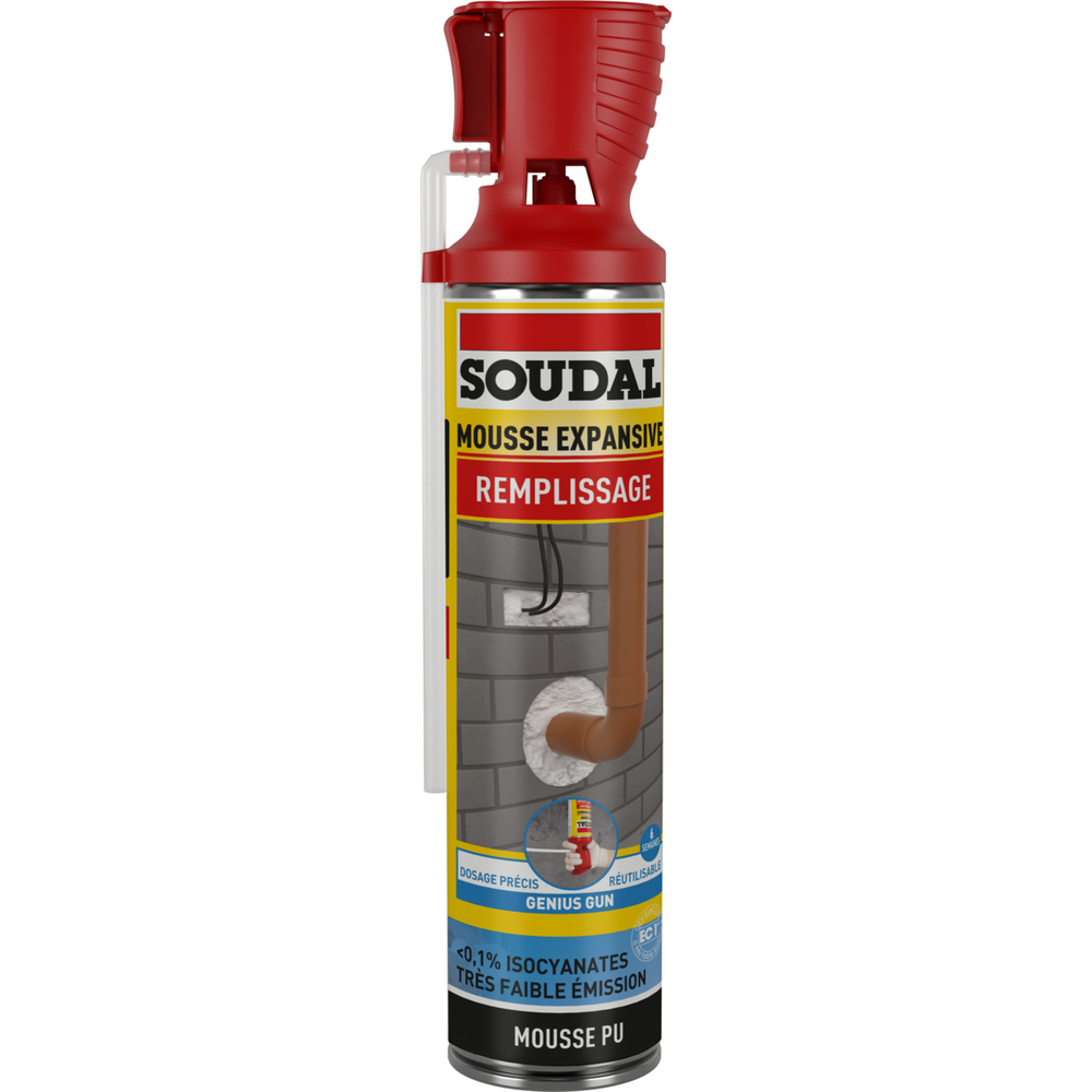 12 aérosols 500ml de mousse expansive spéciale remplissage genius gun < 0,1% - B3 blanc - SOUDAL - 123849