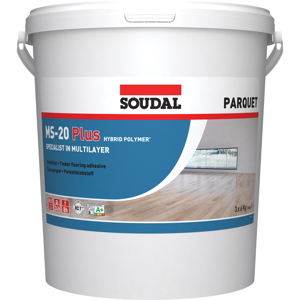 Seau 18 kg colle parquet ms-20 plus 3x6 kg brun clair - SOUDAL - 124164