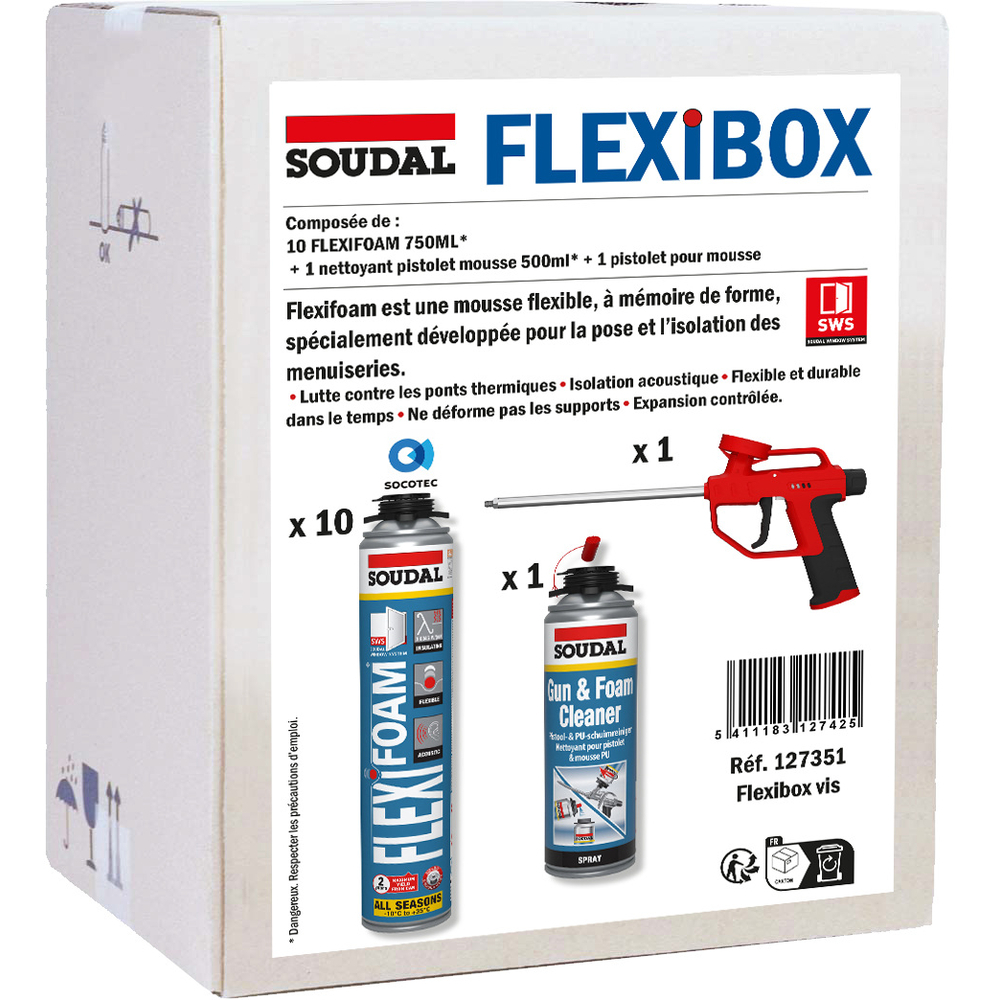 Flexi Box pistolet + nettoyant + mousses Flexifoam - SOUDAL - 127351