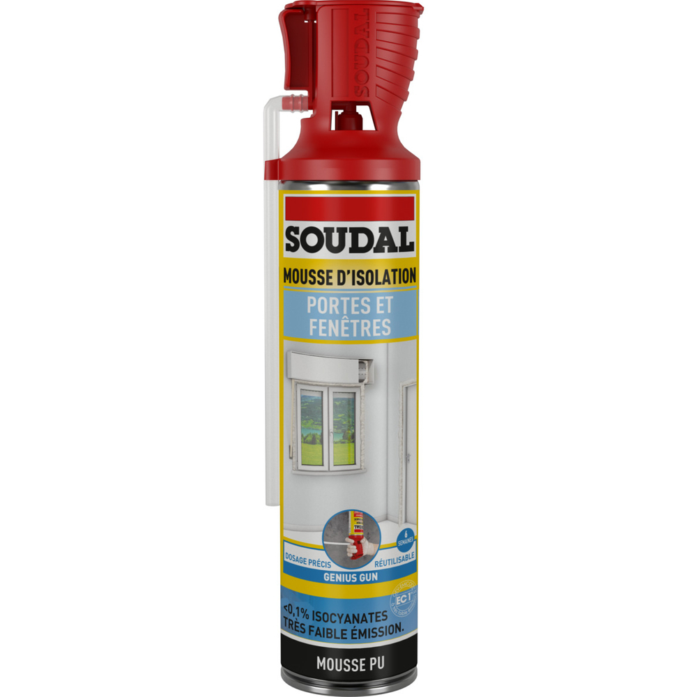 12 aérosols 500ml de mousse d'isolation portes & fenêtres genius gun < 0,1% - B3 beige - SOUDAL - 157908