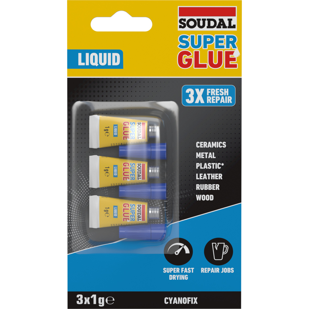 12 tubes en blister 3 x 1 gr soudal super glue liquide - SOUDAL - 160023