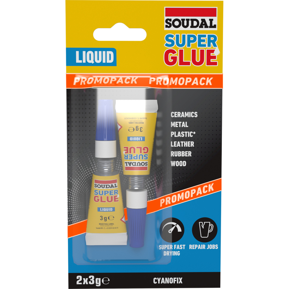 12 tubes en blister 2 x 3 gr soudal super glue liquide - SOUDAL - 160037