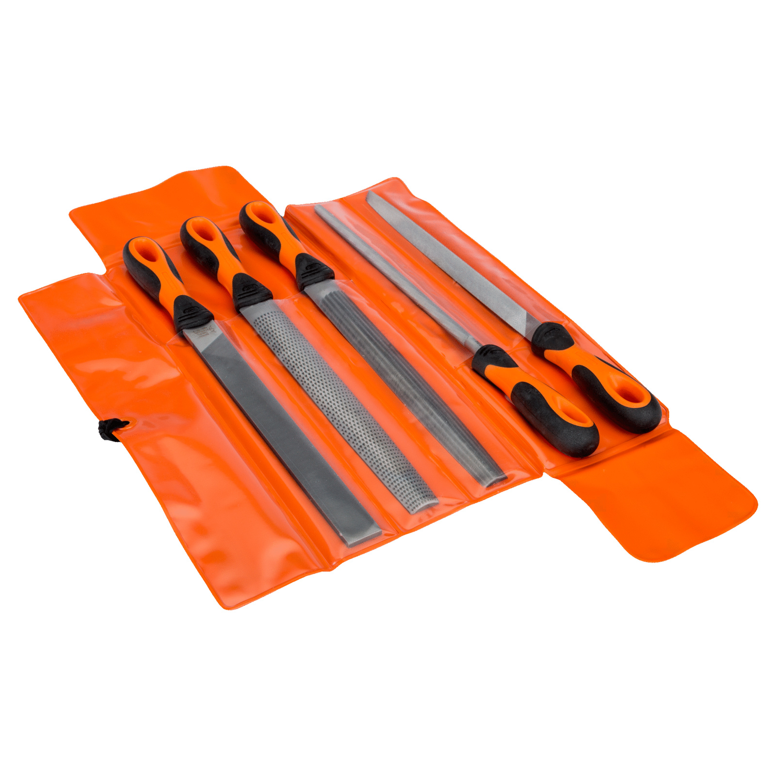 Jeu de limes ERGO 250 mm mi-douces 5 pcs avec râpe demi-ronde en trousse BAHCO - 1-477-10-2-2