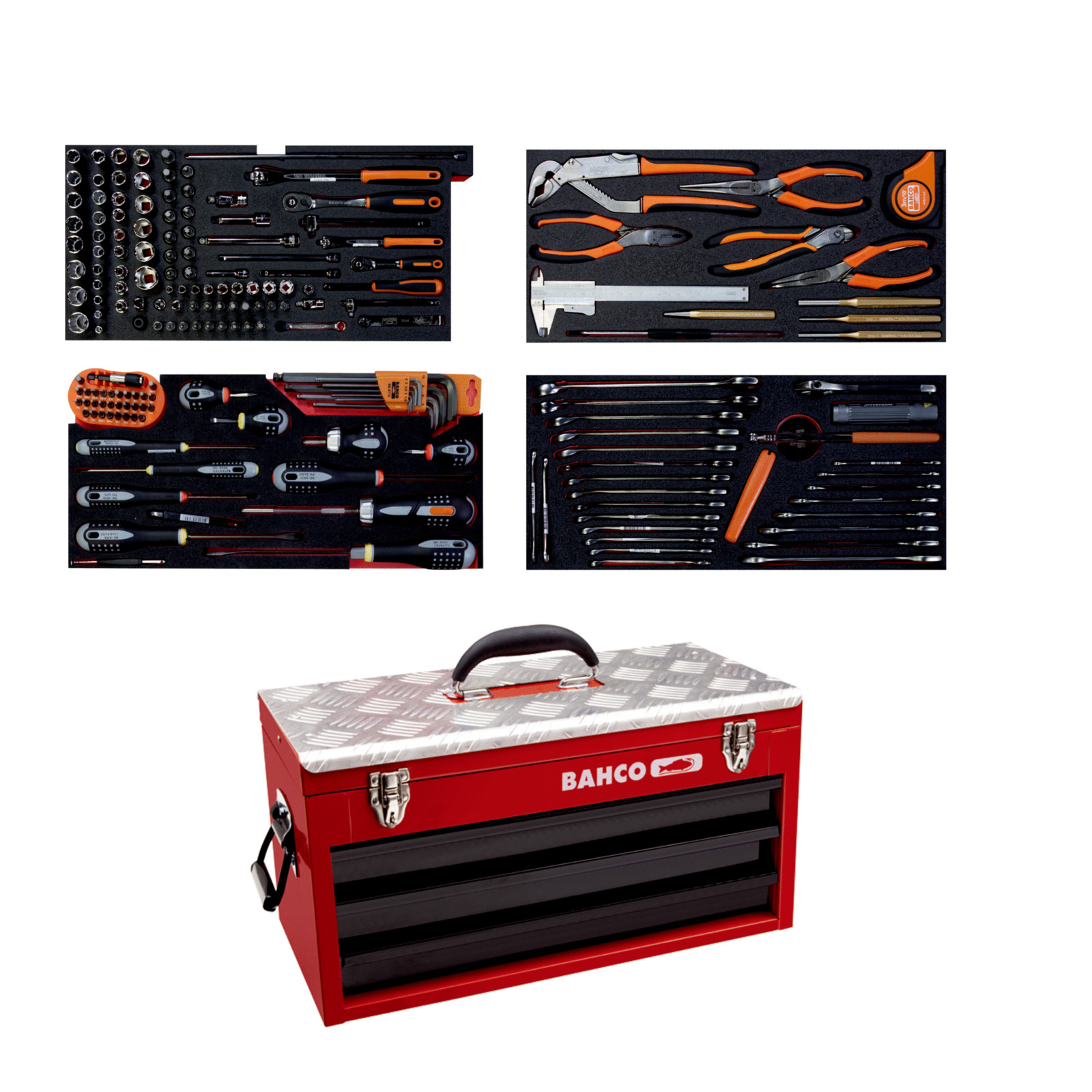 Caisse à outils métallique 193 pcs 3 tiroirs usage intensif aviation BAHCO - 1483KHD3RB-FF3