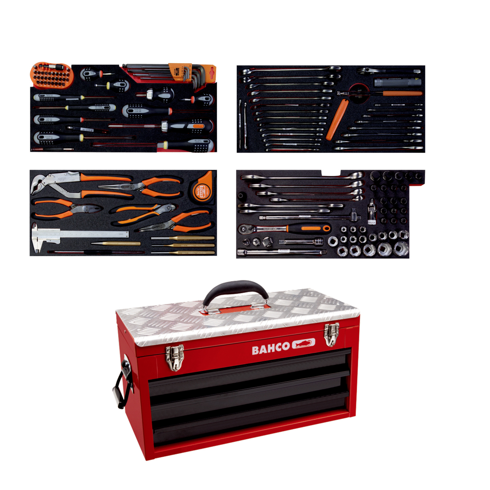 Caisse à outils métallique 146 pièces 3 tiroirs usage intensif BAHCO - 1483KHD3RB-FF4