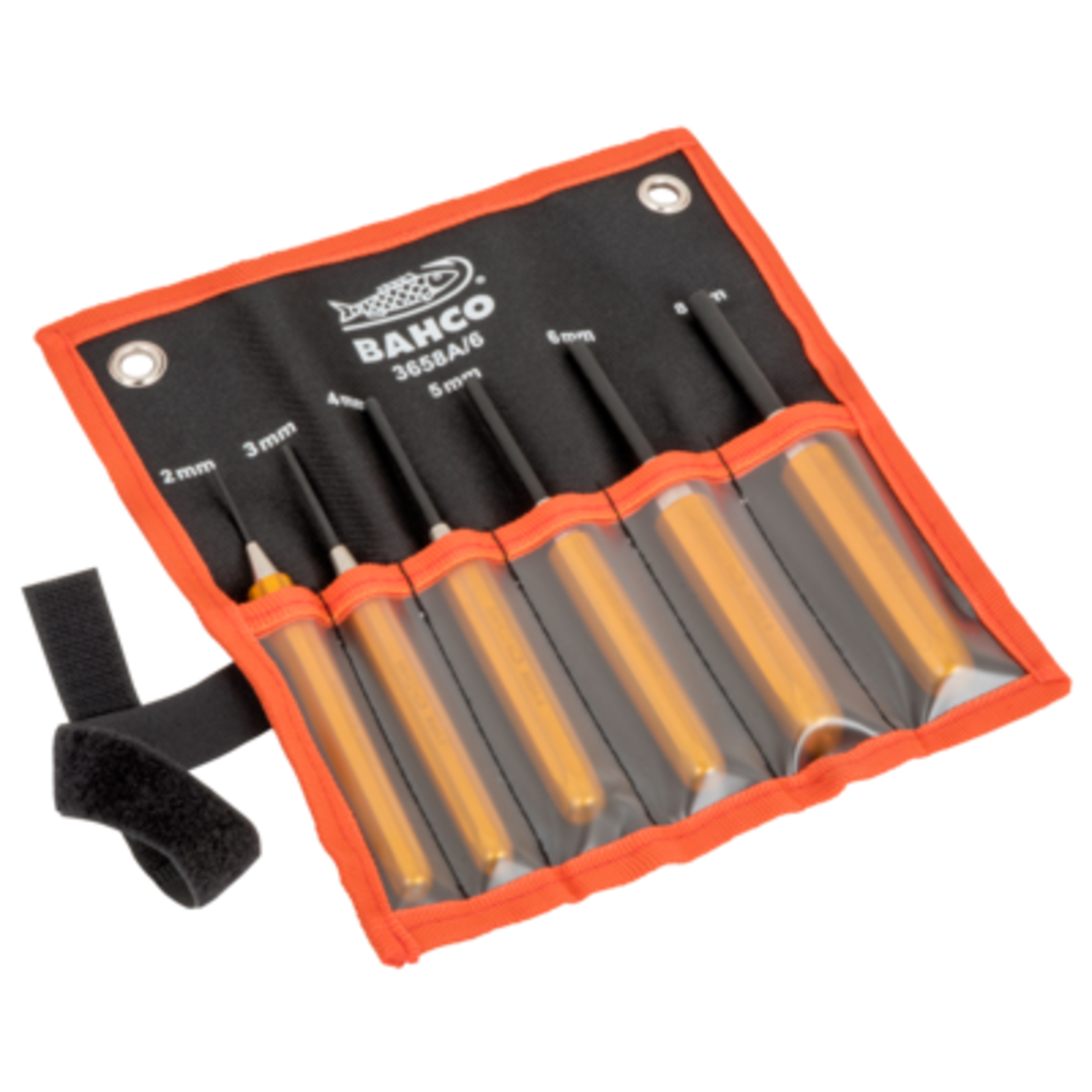 Jeu de chasse-goupilles gainés 6 pièces avec support bois et protecteur main BAHCO - 3658A-6