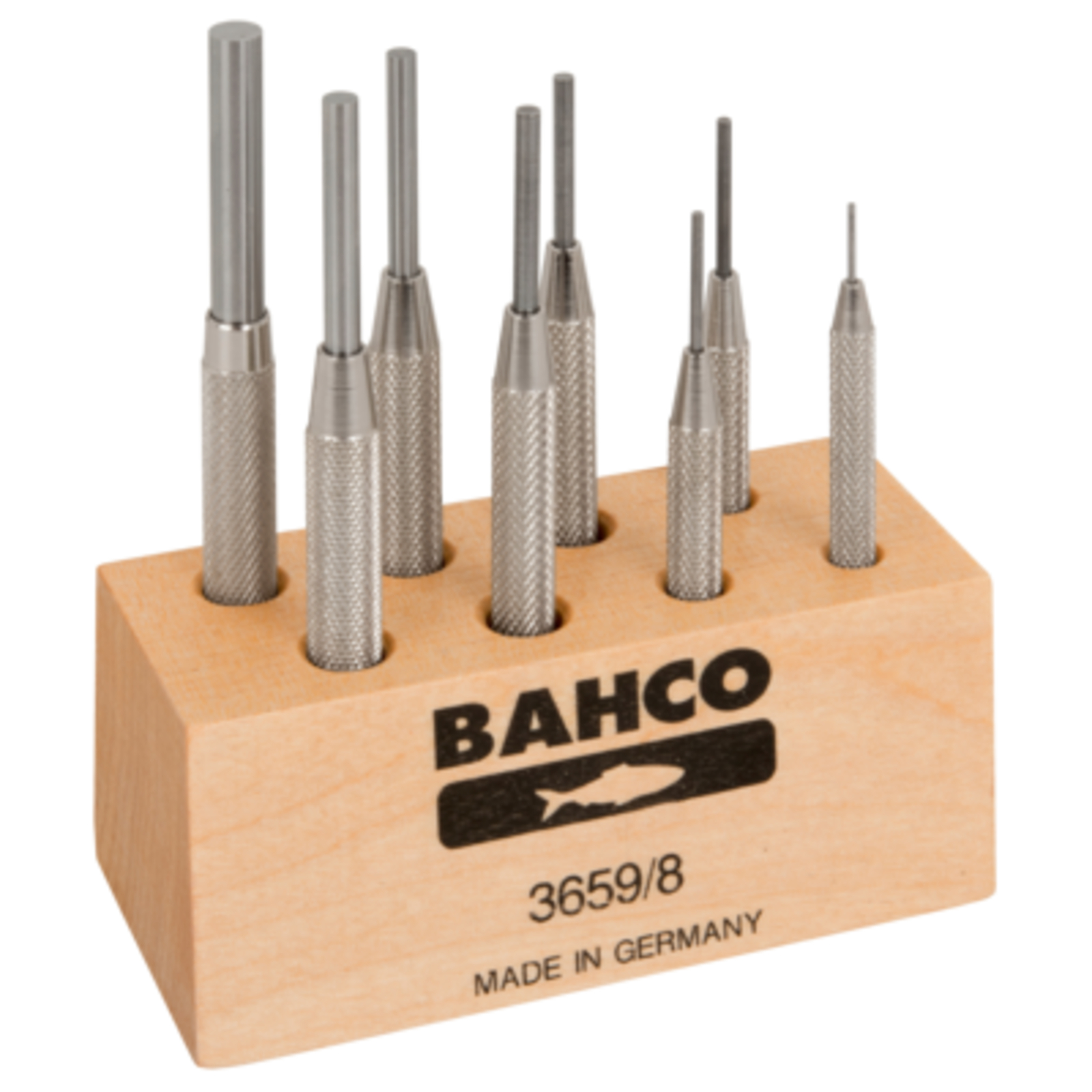 Jeu de chasse-goupilles 8 pièces avec manchon-guide moleté support plastique BAHCO - 3659/8