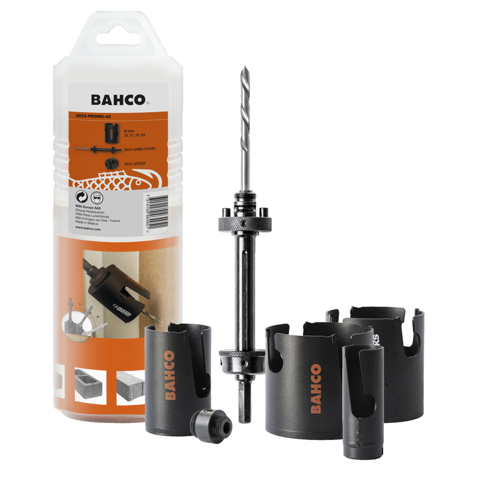 Coffret de scies trépans multi construction 32-83 mm 6 pièces avec arbres d’éjection BAHCO - 3833-PROMO-42