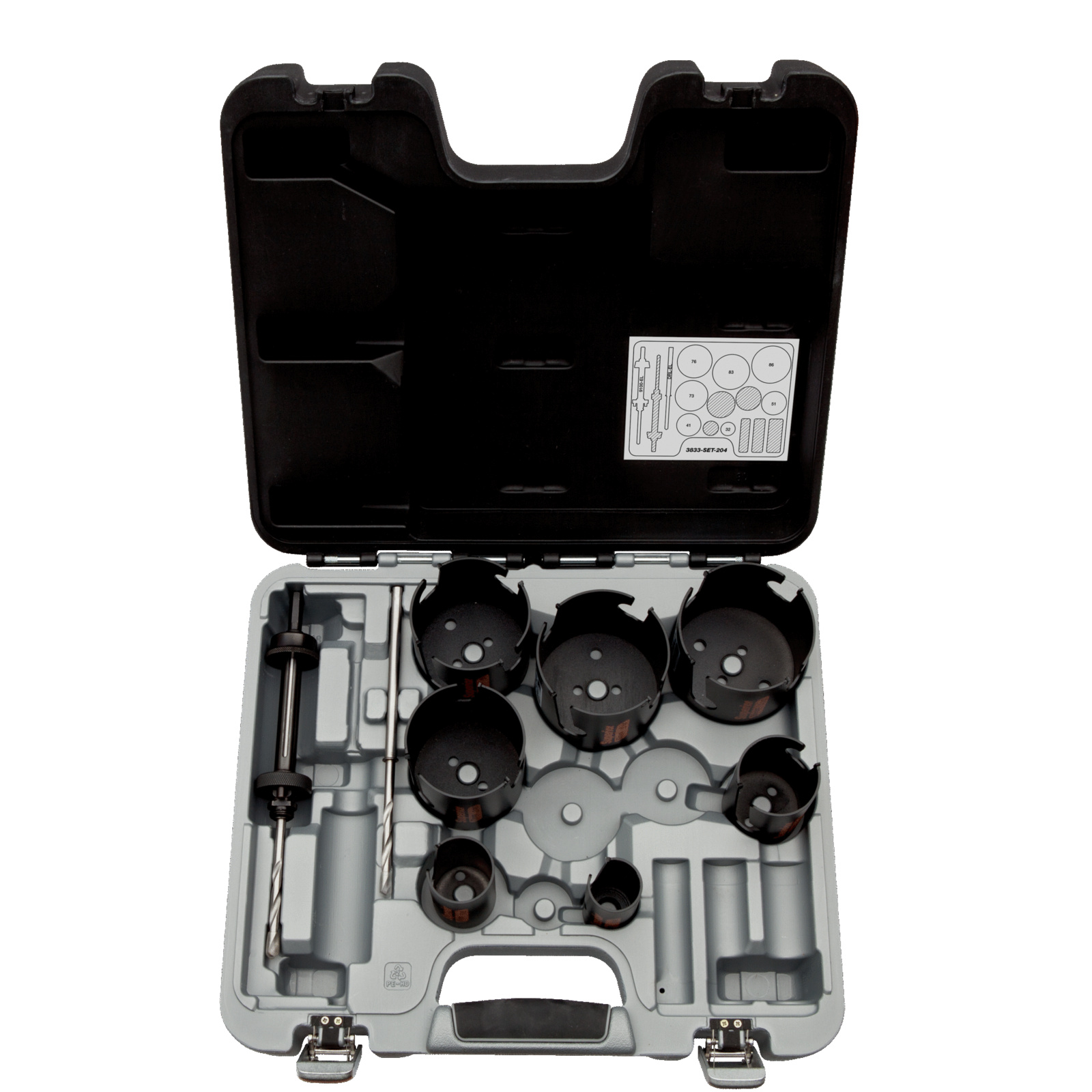 Coffret scies trépans multi-usages 32-86 mm 10 pcs avec arbres éjecteurs BAHCO - 3833-SET-204